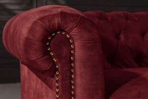 CANAPEA ELEGANTA CHESTERFIELD 205CM, DIN LEMN SI TEXTIL CATIFEA, CULOARE ROSIE, INVICTA INTERIOR - Img 5