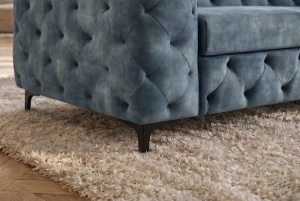 CANAPEA ELEGANTA CHESTERFIELD 235CM, DIN LEMN SI TEXTIL CATIFEA, CULOARE ALBASTRU, INVICTA INTERIOR - Img 3