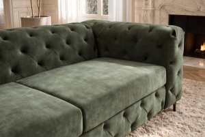 CANAPEA ELEGANTA CHESTERFIELD 235CM, DIN LEMN SI TEXTIL CATIFEA, CULOARE VERDE INCHIS, INVICTA INTERIOR - Img 12