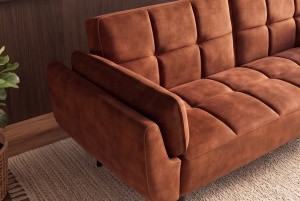 CANAPEA EXTENSIBILA BOUTIQUE 215CM, 3 LOCURI, REALIZAT DIN LEMN SI CATIFEA, CULOARE MARO RUGINIU - Img 4