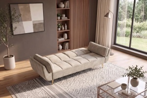 CANAPEA EXTENSIBILA BOUTIQUE 215CM, 3 LOCURI, REALIZATA DIN LEMN MASIV SI CATIFEA , CULOARE BEJ, INVICTA INTERIOR - Img 4
