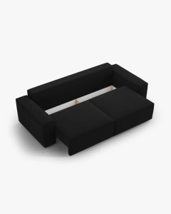 CANAPEA EXTENSIBILA CU 3 LOCURI, JODIE, 107X472 CM, ADANCIME SCAUN 62 CM, NEGRU, TAPITAT CU TAPITERIE DIN TEXTIL CATIFEA BLUVEL, MICADONI - Img 5