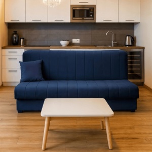 CANAPEA EXTENSIBILA, DE BUGET, ARTIM MEBLE, MATERIAL TEXTIL SI LEMN, DIVERSE CULORI, STIL MODERN - Img 3