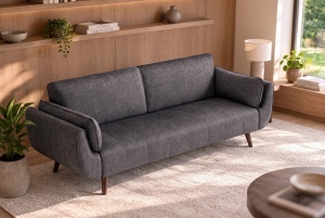CANAPEA EXTENSIBILA DIVANI 220CM, 3 LOCURI, REALIZAT DIN LEMN SI TEXTIL FIN, CATIFEA, CULOARE GRI - Img 10
