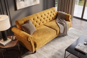 CANAPEA EXTENSIBILA LIVING MAISON 220CM, REALIZATA DIN CATIFEA, CULOARE GALBEN MUSTAR - Img 5
