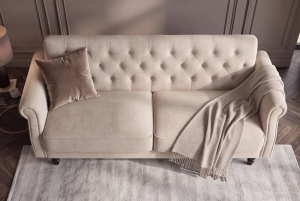 CANAPEA EXTENSIBILA MAISON BELLE 220CM, REALIZATA DIN LEMN SI CATIFEA, CULOARE BEJ, INVICTA INTERIOR - Img 10