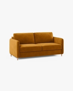 CANAPEA EXTENSIBILA SIMO, GALBEN, 225X94 CM, TAPITAT CU TAPITERIE DIN TEXTIL CATIFEA SALVADOR, MICADONI - Img 4