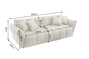 CANAPEA LIVING CLOUD 260CM, 3 LOCURI, REALIZAT DIN LEMN SI MATERIAL TEXTIL BOUCLE, CULOARE BEJ/GRI - Img 4