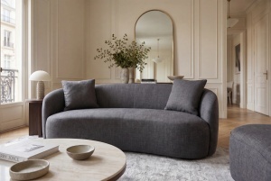 CANAPEA LIVING SEMIROTUNDA ELEMENTS, 180CM, 2 LOCURI, DIN LEMN SI MATERIAL CATIFEA, CULOARE GRI GRAFIT, INVICTA INTERIOR - Img 4