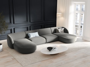 CANAPEA MILEY, 5 LOCURI, 330 CM, GRI DESCHIS 13, TAPITERIE DIN CATIFEA, DESIGN DEOSEBIT - Img 1