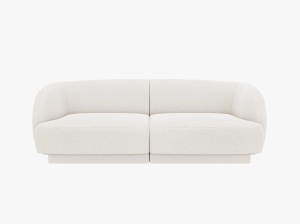CANAPEA MILEY, CU 2 LOCURI, ALBA, CU TAPITERIE DIN TEXTIL BOUCLE BALOO, MICADONI