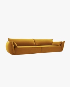 CANAPEA SPATIOASA SI CONFORTABILA KAELLE, 248 CM, CU 4 LOCURI, GALBEN, CU TAPITERIE DIN TEXTIL CATIFEA BLUVEL, MICADONI - Img 2
