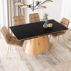 CEL MAI MIC PRET!!!MASA EXTENSIBILA 160-200CM, ARTIM MEBLE, REALIZATA DIN METAL, LEMN SI CERAMICA, CULOARE MARMURA NEGRU/STEJAR, STIL MODERN - Img 2