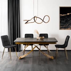 CEL MAI MIC PRET!!!MASA EXTENSIBILA 160-240CM, ARTIM MEBLE, REALIZATA DIN METAL SI CERAMICA, CULOARE MARMURA NEAGRA/AURIU, STIL MODERN - Img 4