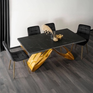 CEL MAI MIC PRET!!!MASA EXTENSIBILA 160-240CM, ARTIM MEBLE, REALIZATA DIN METAL SI CERAMICA, CULOARE MARMURA NEAGRA/AURIU, STIL MODERN - Img 2