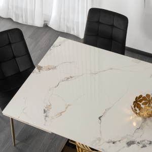 CEL MAI MIC PRET!!!MASA EXTENSIBILA 160-240CM, ARTIM MEBLE, REALIZATA DIN METAL SI CERAMICA, CULOARE MARMURA ALBA/AURIE, STIL MODERN - Img 6