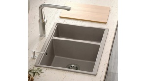 CHIUVETA BUCATARIE REA LOGAN 150, CU DOP, BEJ/AURIU, DIN GRANIT, CALITATE SUPERIOARA - Img 3