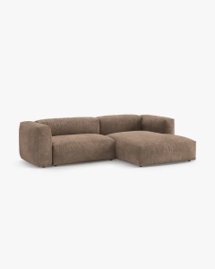 COLTAR CU 2 LOCURI, MARTINA, PE DREAPTA, 280 CM, BEJ INCHIS, TAPITAT CU TAPITERIE DIN TEXTIL CATIFEA VOGUE, MICADONI - Img 2