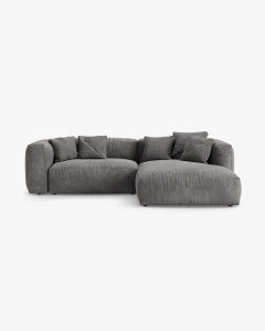 COLTAR CU 2 LOCURI, MARTINA, PE DREAPTA, 280 CM, GRI, TAPITAT CU TAPITERIE DIN TEXTIL CATIFEA VOGUE, MICADONI
