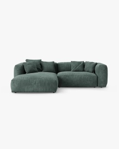 COLTAR CU 2 LOCURI, MARTINA, PE STANGA, 280 CM, VERDE MUSCHI, TAPITAT CU TAPITERIE DIN TEXTIL CATIFEA VOGUE, MICADONI