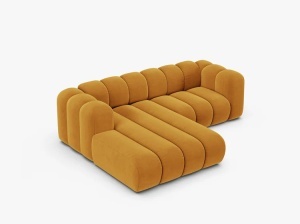 COLTAR CU 3 LOCURI LUPIN 230, PE STANGA, GALBEN, CU TAPITERIE DIN CATIFEA VENUS, MICADONI - Img 3