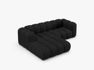 COLTAR CU 3 LOCURI LUPIN 230, PE STANGA, NEGRU, CU TAPITERIE DIN TEXTIL BOUCLE BALOO, MICADONI - Img 3