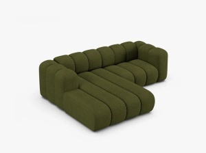 COLTAR CU 3 LOCURI LUPIN 230, PE STANGA, VERDE MASLINIU INCHIS, CU TAPITERIE DIN TEXTIL BOUCLE BALOO, MICADONI - Img 3