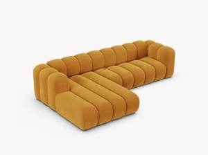 COLTAR CU 4 LOCURI LUPIN 288, PE STANGA, GALBEN, CU TAPITERIE DIN CATIFEA VENUS, MICADONI - Img 3