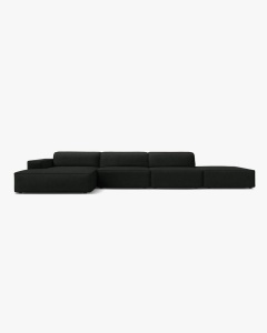 COLTAR CU 5 LOCURI JODIE, PE STANGA, 341X162 CM, NEGRU, TAPITAT CU TAPITERIE DIN TEXTIL BOUCLE BALOO, MICADONI