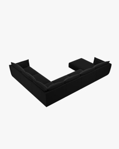 COLTAR CU 8 LOCURI, KAELLE, PE DREAPTA, 384 CM, NEGRU, TAPITAT CU TAPITERIE DIN TEXTIL CATIFEA BLUVEL, MICADONI - Img 3