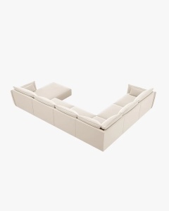 COLTAR CU 8 LOCURI, KAELLE, PE STANGA, 384 CM, BEJ DESCHIS, TAPITAT CU TAPITERIE DIN TEXTIL CATIFEA BLUVEL, MICADONI - Img 3