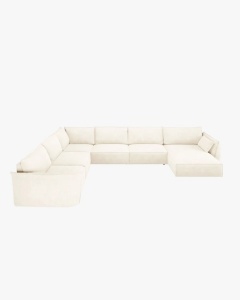 COLTAR CU 8 LOCURI, KAELLE, PE STANGA, 384 CM, BEJ DESCHIS, TAPITAT CU TAPITERIE DIN TEXTIL CHENIILE OVER THE HORIZON, MICADONI