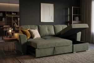 COLTAR CU SPATIU DE DEPOZITARE, APARTMENT 245CM, 3 LOCURI, REALIZAT DIN MATERIAL TEXTIL, DE CULOARE VERDE, ARTIM GROUP - Img 2