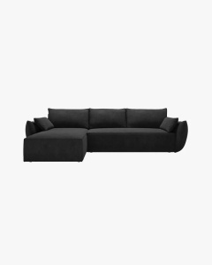 COLTAR EXTENSIBIL KAELLE, 252 CM, PE STANGA, NEGRU, CU TAPITERIE DIN TEXTIL CHENILLE OVER THE HORIZON, MICADONI