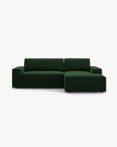 COLTAR EXTENSIBIL, PE DREAPTA, JODIE, 246X151 CM, VERDE SMARALD, TAPITAT CU TAPITERIE DIN TEXTIL CATIFEA BLUVEL, MICADONI