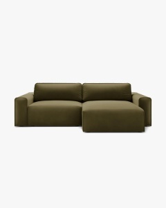 COLTAR EXTENSIBIL VICTOR, PE DREAPTA, MELANJ VERDE MUSCHI, 246X148 CM, TAPITAT CU TAPITERIE DIN TEXTIL CATIFEA PARIS, MICADONI