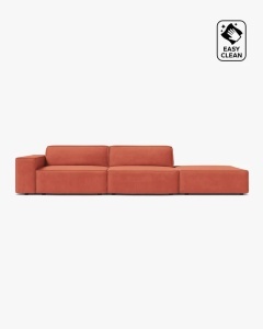 COLTAR JODIE, 262X99 CM, PE DREAPTA, CU 3 LOCURI, CORAI, TAPITAT CU TAPITERIE DIN TEXTIL CATIFEA VENUS, MICADONI