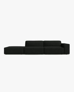 COLTAR JODIE, 262X99 CM, PE STANGA, CU 3 LOCURI, NEGRU, TAPITAT CU TAPITERIE DIN TEXTIL BOUCLE BALOO, MICADONI
