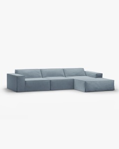 COLTAR JODIE, PE DREAPTA, 284X162 CM, ALBASTRU PAL, TAPITAT CU TAPITERIE DIN TEXTIL STRUCTURAT LINS, MICADONI - Img 2