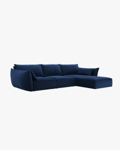 COLTAR KAELLE, 308 CM, CU 4 LOCURI, PE DREAPTA, ABASTRU ROYAL, CU TAPITERIE DIN TEXTIL CATIFEA BLUVEL, MICADONI - Img 2