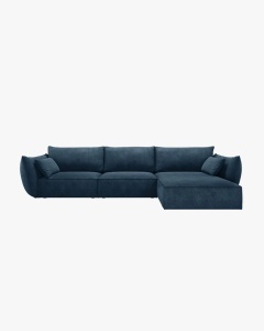 COLTAR KAELLE, 308 CM, CU 4 LOCURI, PE DREAPTA, ALBASTRU ROYAL, CU TAPITERIE DIN TEXTIL CHENILLE OVER THE HORIZON, MICADONI