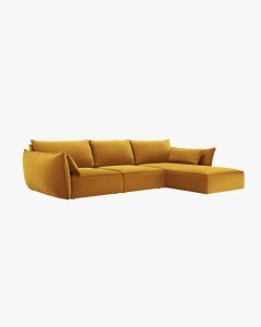 COLTAR KAELLE, 308 CM, CU 4 LOCURI, PE DREAPTA, GALBEN, CU TAPITERIE DIN TEXTIL CATIFEA BLUVEL, MICADONI - Img 2