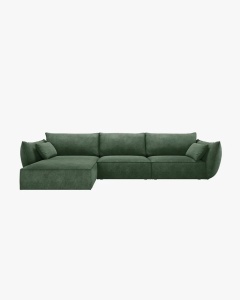 COLTAR KAELLE, 308 CM, CU 4 LOCURI, PE DREAPTA, VERDE SMARALD, CU TAPITERIE DIN TEXTIL CHENILLE OVER THE HORIZON, MICADONI