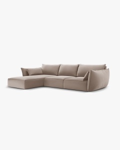 COLTAR KAELLE, 308 CM, CU 4 LOCURI, PE STANGA, CAPPUCCINO, CU TAPITERIE DIN TEXTIL CATIFEA BLUVEL, MICADONI - Img 2