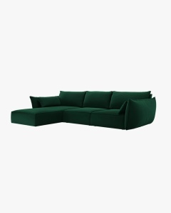 COLTAR KAELLE, 308 CM, CU 4 LOCURI, PE STANGA, VERDE SMARALD, CU TAPITERIE DIN TEXTIL CATIFEA BLUVEL, MICADONI - Img 2
