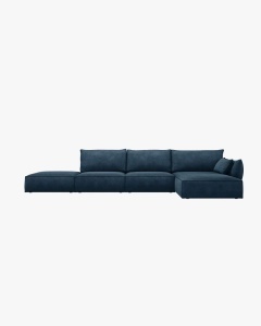 COLTAR KAELLE, 364 CM, CU 5 LOCURI, PE DRA, ALBASTRU ROYAL, CU TAPITERIE DIN TEXTIL CHENILLE OVER THE HORIZON, MICADONI