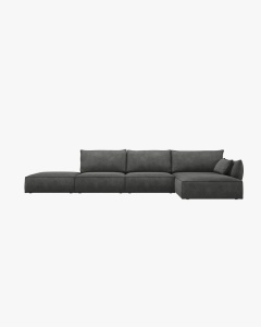 COLTAR KAELLE, 364 CM, CU 5 LOCURI, PE DREAPTA, GRI INCHIS, CU TAPITERIE DIN TEXTIL CHENILLE OVER THE HORIZON, MICADONI