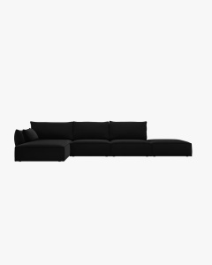 COLTAR KAELLE, 364 CM, CU 5 LOCURI, PE STANGA, NEGRU, CU TAPITERIE DIN TEXTIL CATIFEA BLUVEL, MICADONI