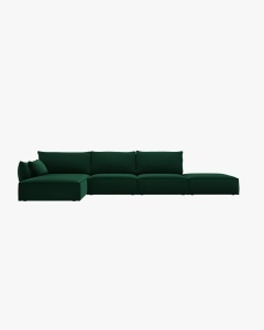 COLTAR KAELLE, 364 CM, CU 5 LOCURI, PE STANGA, VERDE SMARALD, CU TAPITERIE DIN TEXTIL CATIFEA BLUVEL, MICADONI