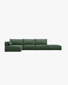 COLTAR KAELLE, 364 CM, CU 5 LOCURI, PE STANGA, VERDE SMARALD, CU TAPITERIE DIN TEXTIL CHENILLE OVER THE HORIZON, MICADONI
